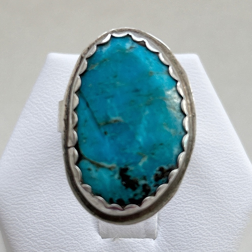 Vintage Signed Southwestern Turquoise Sterling Silver Ring - Picture 9 of 14
